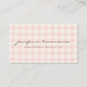 Pink beige script letters Plaid Gingham Business Card