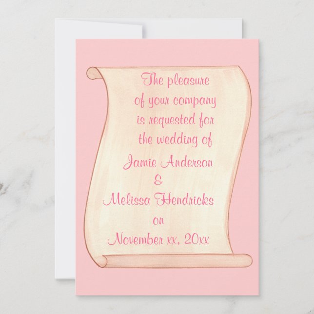 Pink & Beige Scroll Wedding Invitations (Front)