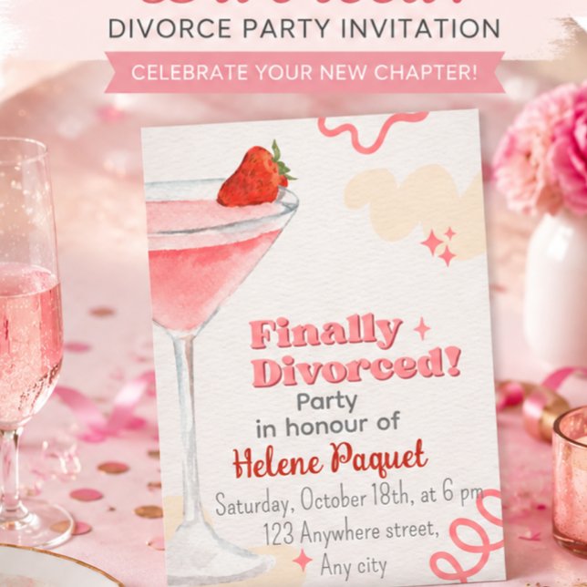 Pink Beige Watercolor Finally Divorced Party Invitation (Creator Uploaded)
