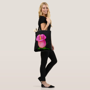 Pink Bellflower Black Background Tote Bag