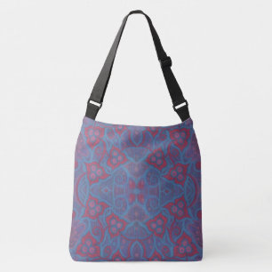 Pink berries, 70s style floral pattern blue purple crossbody bag