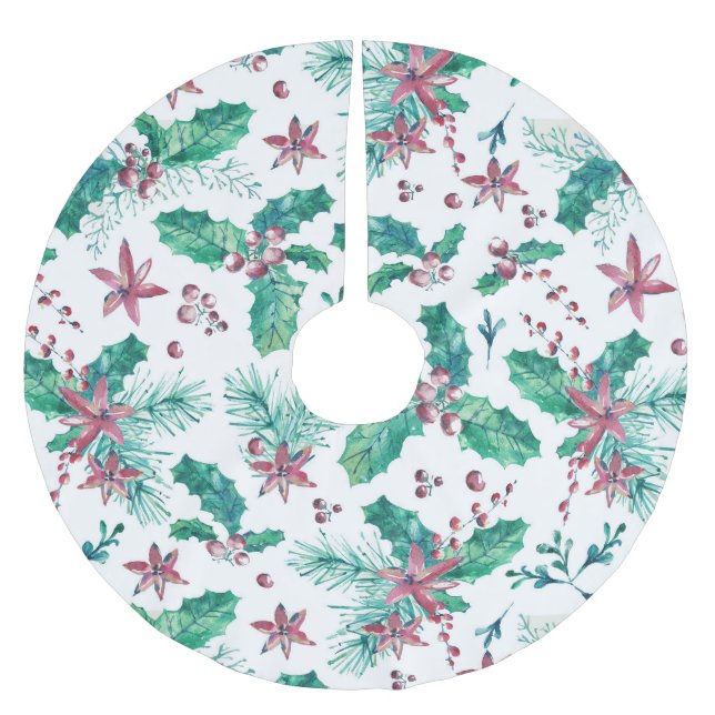 Pink Berries And Flowers Brushed Polyester Tree Skirt (Front)