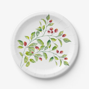 Pink Berries and Green Foliage Paper Plates