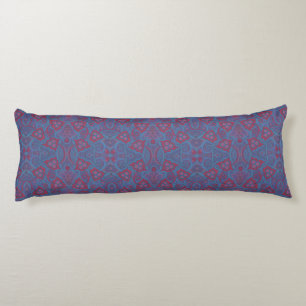 Pink berries, boho 70s floral pattern blue purple body cushion