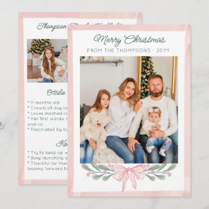 Pink Berries Bow Family Highlights Merry Christmas Holiday Card