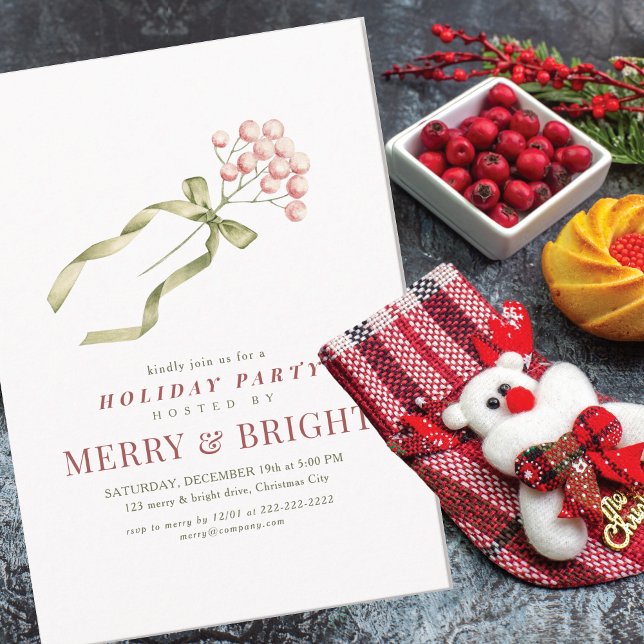 Pink Berries Corporate Christmas Office Council Invitation (Pink Berries Corporate Christmas Office Council Invitation Elegant Christmas Charity Gala Family)