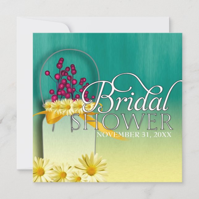 Pink berries Mason Jar Spring Picnic Bridal Party Invitation (Front)