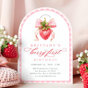 Pink Berry First Birthday Invitation