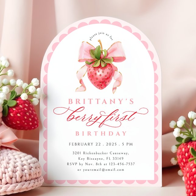 Pink Berry First Birthday Invitation (Creator Uploaded)