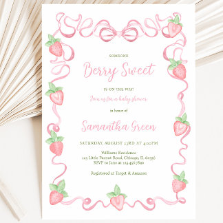 Pink Berry Sweet Baby Shower Invitation