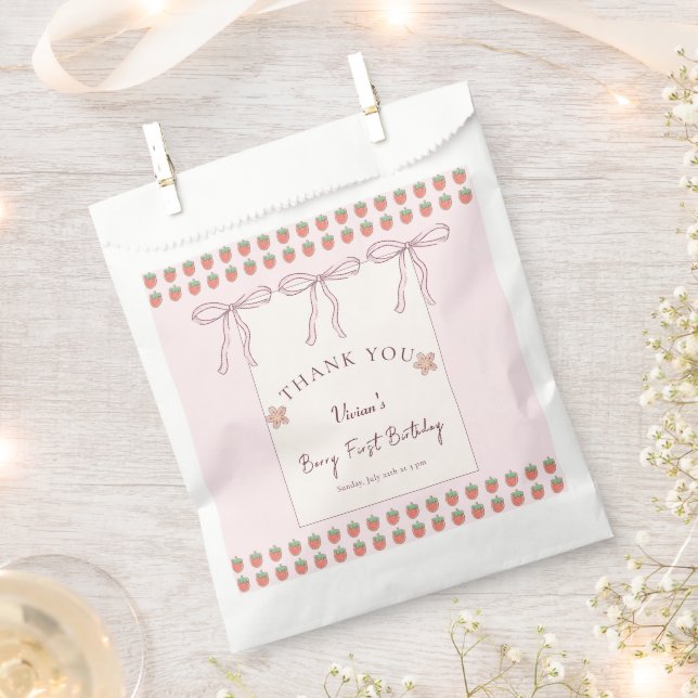 Pink Berry Sweet Girl Baby Shower Favour Bags (Clipped)