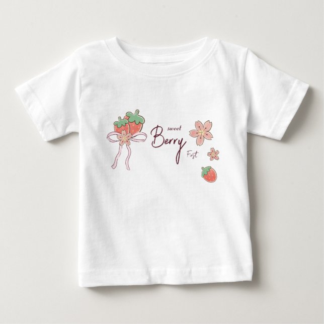 Pink Berry Sweet Girl First Birthday Baby T-Shirt (Front)