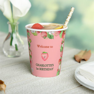 pink berry sweet girls first birthday welcome paper cups