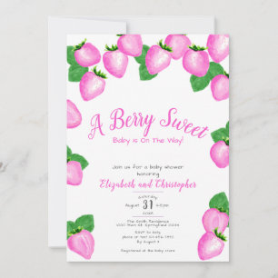 Pink Berry Sweet Strawberry Girl Baby Shower Invitation