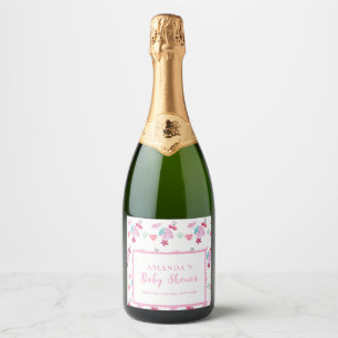 Pink Berry Sweet Sweetheart Valentine Baby Shower Sparkling Wine Label