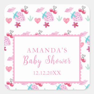 Pink Berry Sweet Sweetheart Valentine Baby Shower Square Sticker