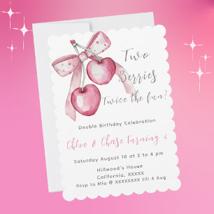 Pink Berry Sweet Twins Birthday Invite for Girls
