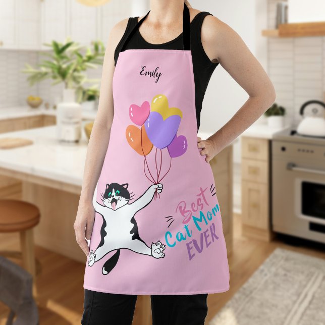 Pink Best Cat Mum Ever All-Over Print Apron (Creator Uploaded)