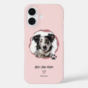 Pink Best Dog Mom Photo iPhone 16 Case