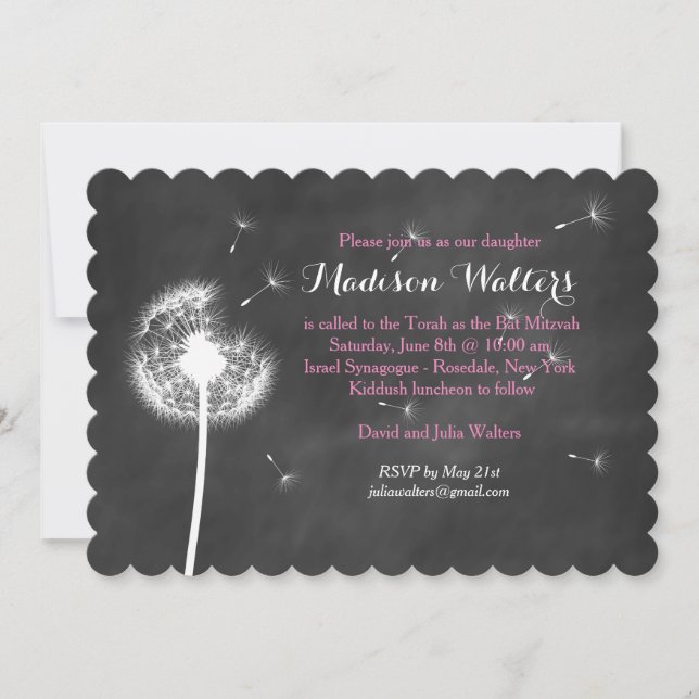 Pink Best Wishes Bat Mitzvah Invitation (Front)