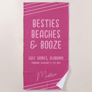 Pink Besties Beaches Booze Girls Trip Personalised Beach Towel