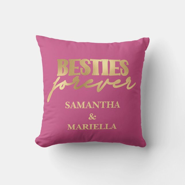 Pink Besties best friends   Throw Pillow (Front)