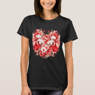 Pink Betta Fish Couple Watercolor, Heart Shape Flo T-Shirt