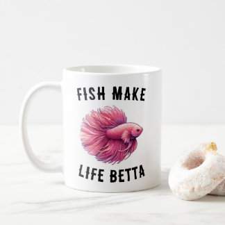 Pink Betta Fish Mug - Fish Make Life Betta Gift
