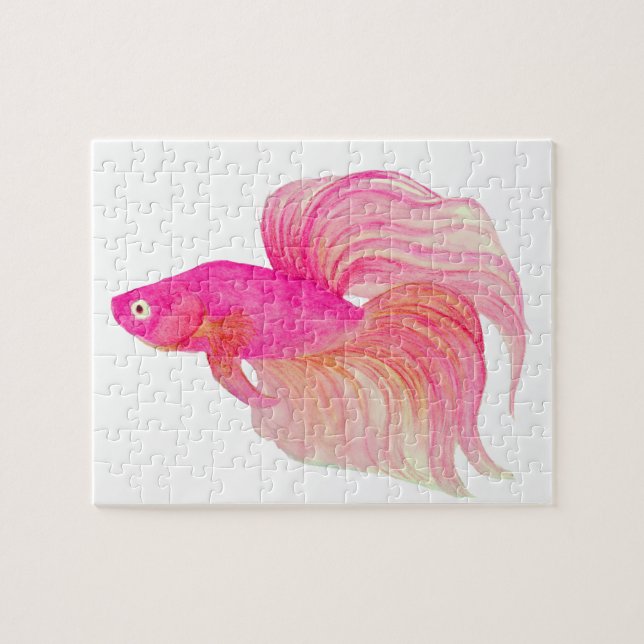 Pink Betta Fish Watercolor Jigsaw Puzzle (Horizontal)