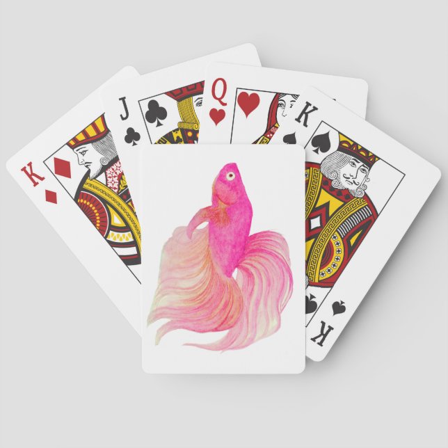 Pink Betta Fish Watercolor Playing Cards (Back)