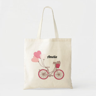 Pink Bicycle and Heart Balloons Personalised Bag