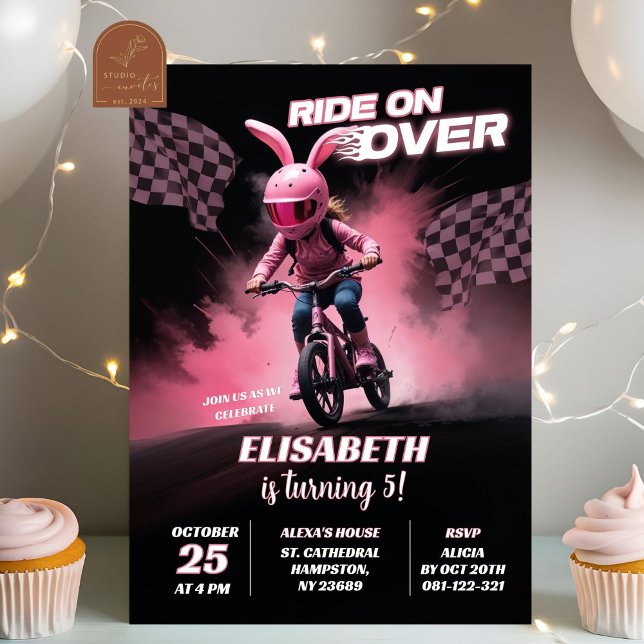 Pink Bicycle BMX Racing Birthday Girl Invitation (Creator Uploaded)