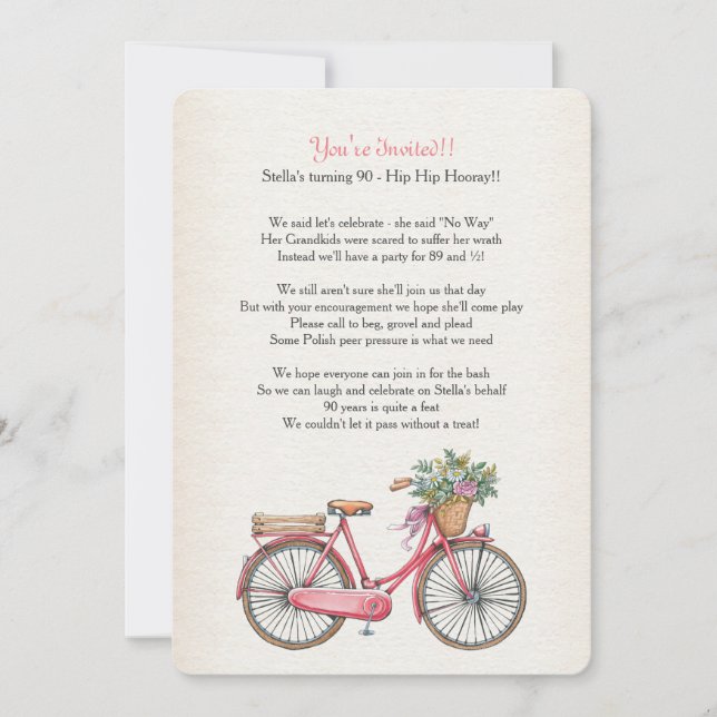 Pink Bicycle Invitation Customised (Front)