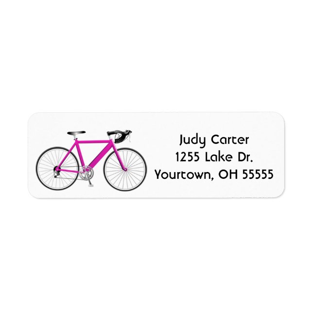 pink bicycle on white label (Front)