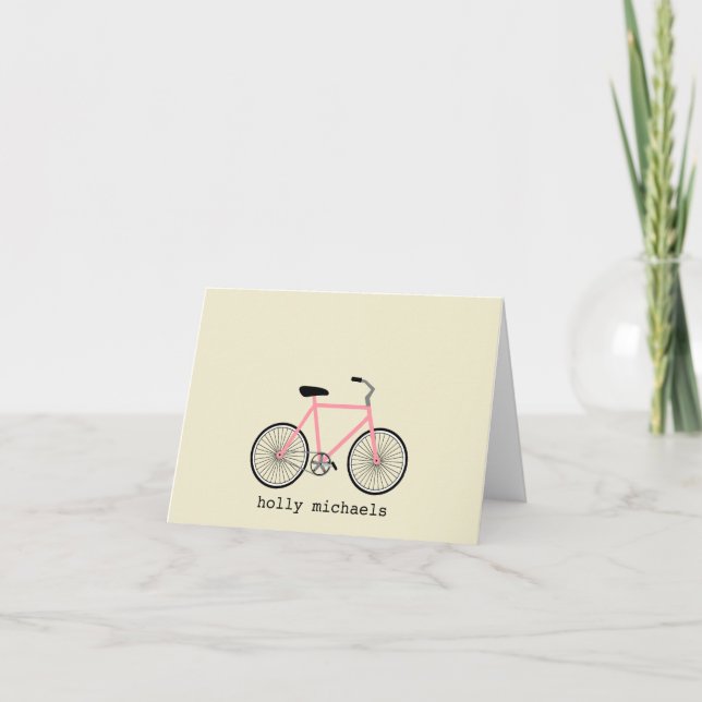 Pink Bicycle Personalised Notecards (Front)
