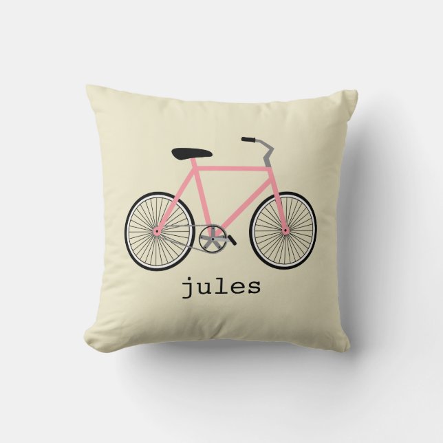 Pink Bicycle Personalised Pillow (Front)
