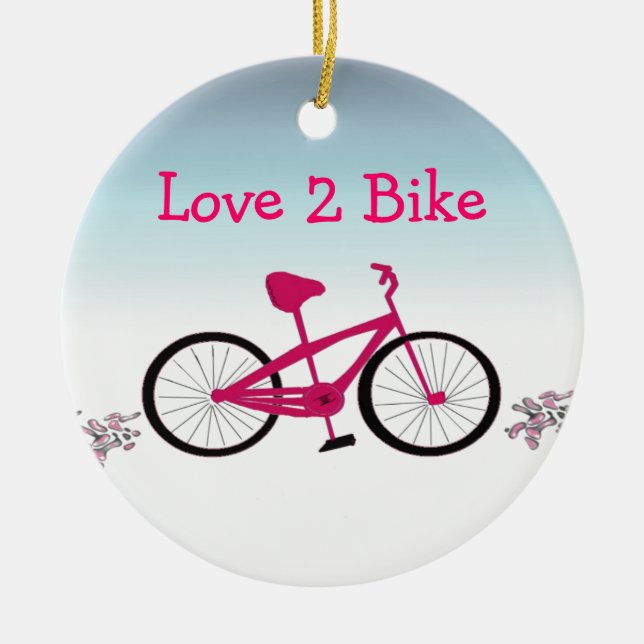 Pink Bicycle with Cute Saying Ceramic Tree Decoration (Front)