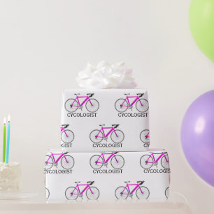 Pink Bicycle with Cycologist Text on White  Wrapping Paper