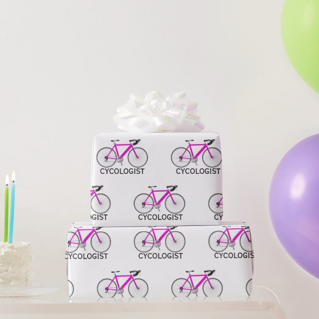 Pink Bicycle with Cycologist Text on White  Wrapping Paper (Party Gifts)