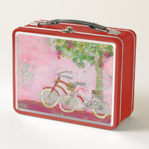 Pink Bicycles Metal Lunch Box