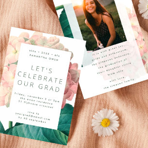 Pink Big Flower Photo University Grad Invitation