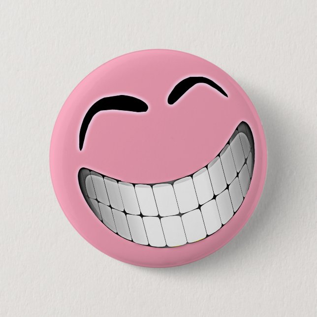 Pink Big Grin Face 6 Cm Round Badge (Front)
