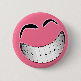 Pink Big Grin Face 6 Cm Round Badge