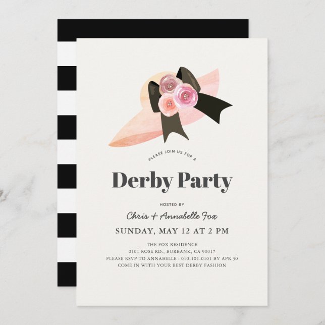 Pink Big Hat Roses Derby Party Invitation (Front/Back)