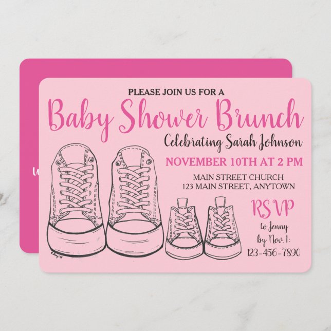 Pink Big Little Shoes Girl New Baby Shower Invitation (Front/Back)
