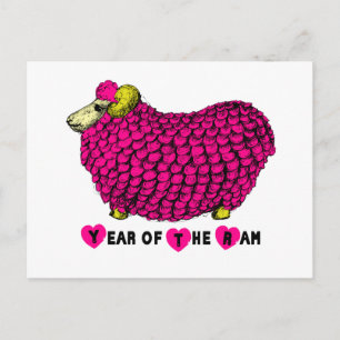 Pink Big Ram Chinese New Year Zodiac Postcard