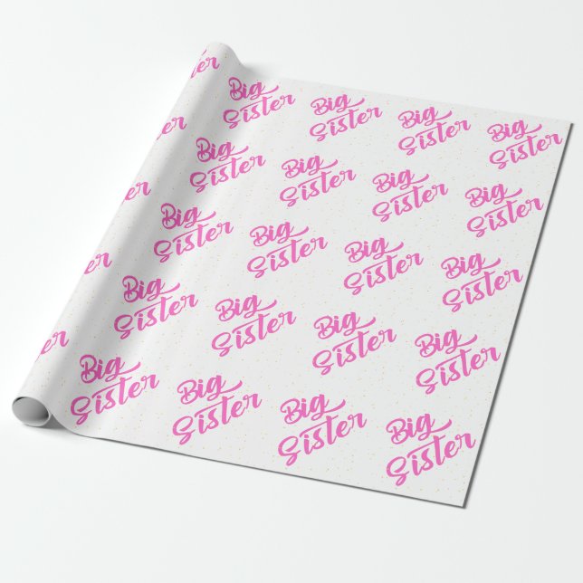 Pink Big Sister Typography With glitter Wrapping Paper (Unrolled)