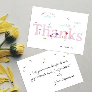 Pink Big Thanks Spring Bee Scene Thank You Card