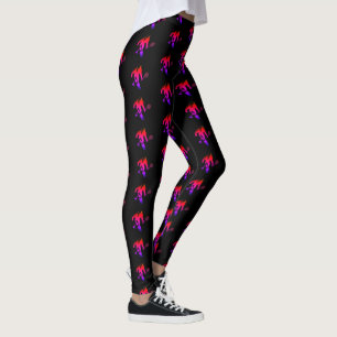 Pink Bigfoot Tennis Player Pattern on Black Leggings