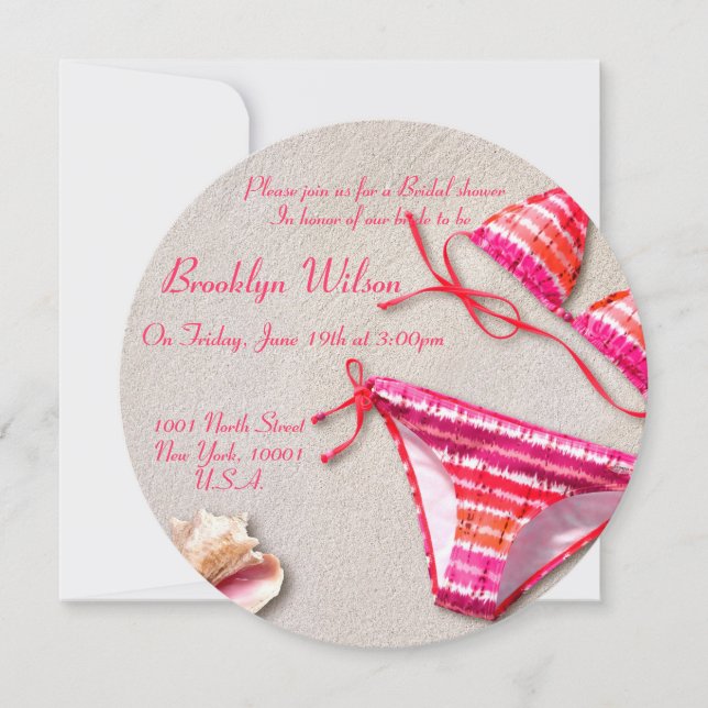 Pink Bikini Beach Bridal Shower Invitations (Front)